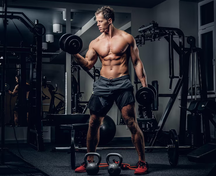 1 | Battlefield Essentials home muscular athlete lifting dumbbells in gym during strength training workout