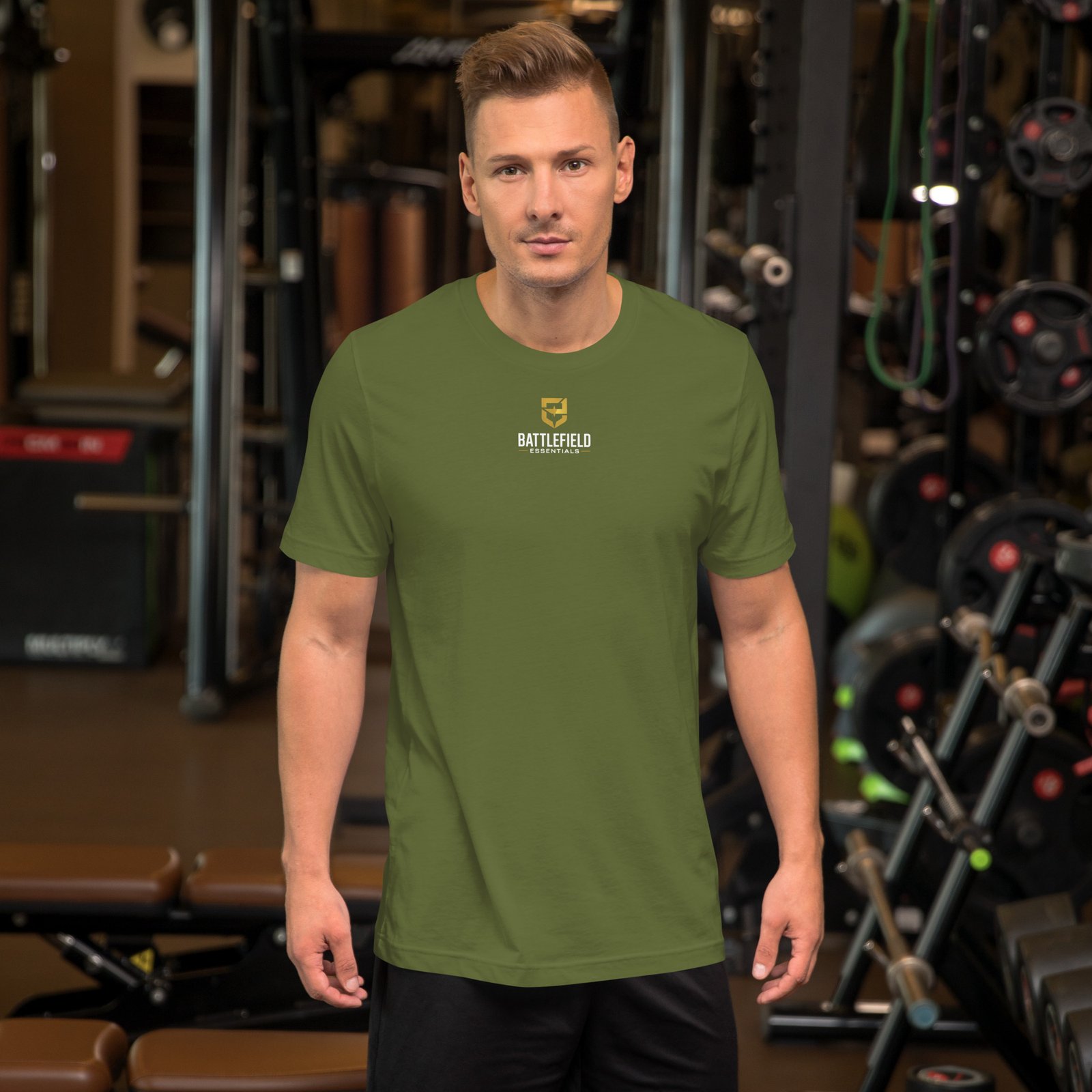 Battlefield Essentials Warriors Train Standrard Tee. Olive Front. | Battlefield Essentials home Battlefield Essentials Warriors Train Standard Tee.